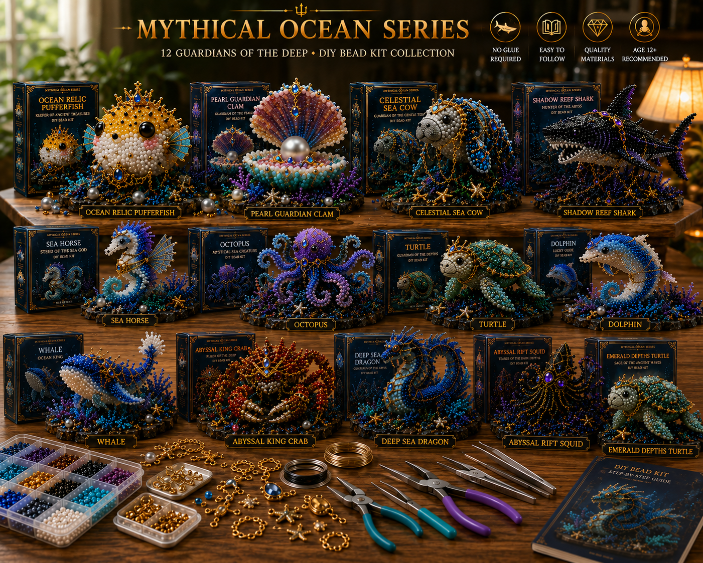 🔥 Last Day — BUY 3 GET 1 FREE 🎉 🌊 Mythical Ocean DIY Bead Kit 🧜✨ — Collect All 12 Magical Creatures 🐙🐬🦀🦄