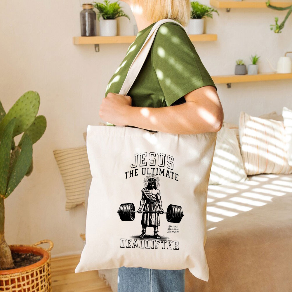 Jesus The Ultimate Deadlifter Christian Canvas Tote Bag