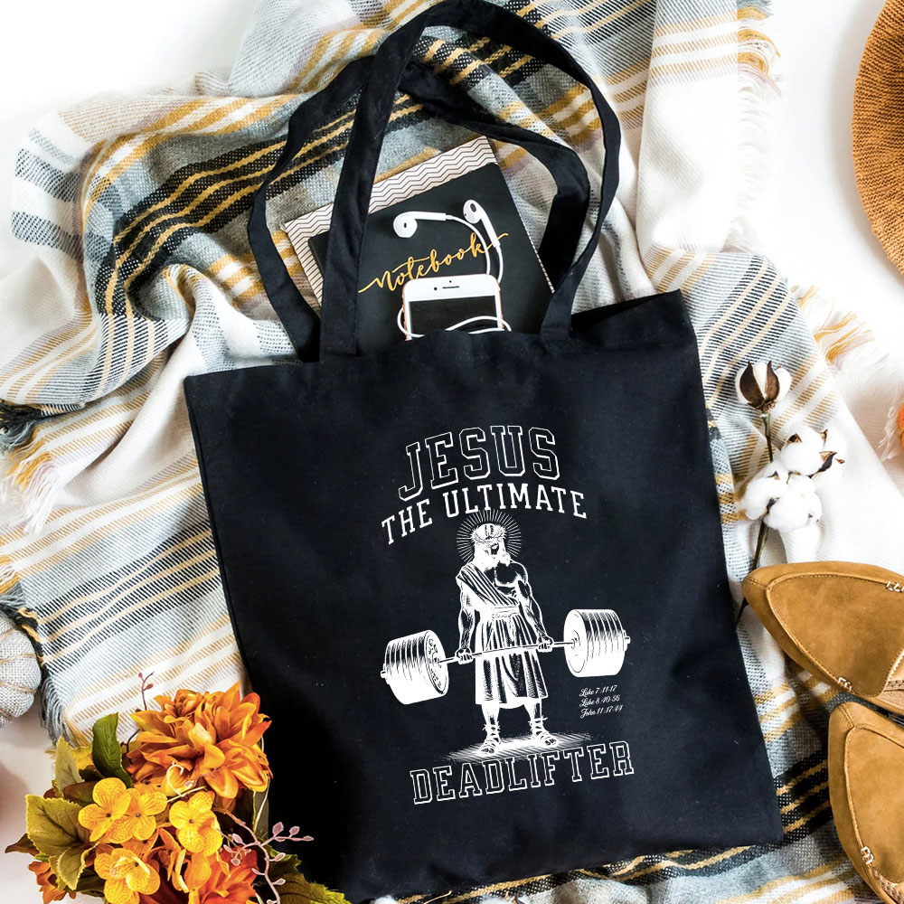 Jesus The Ultimate Deadlifter Christian Canvas Tote Bag