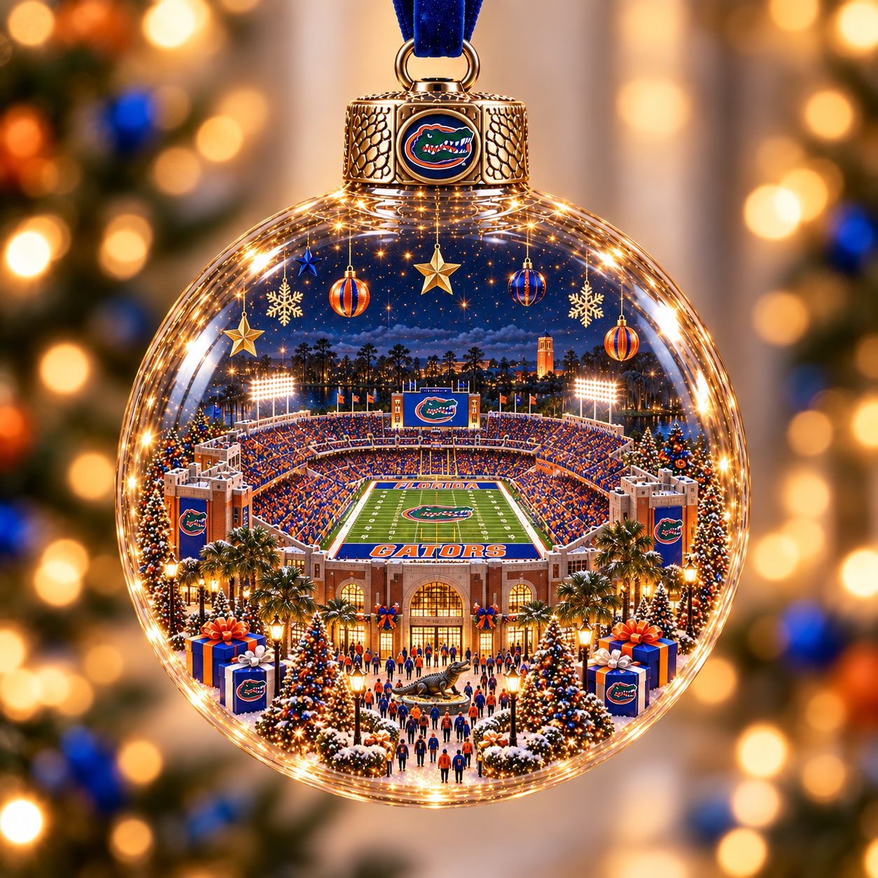 🏈 Game Day Glow – Light-Up Football Stadium Christmas Ornament