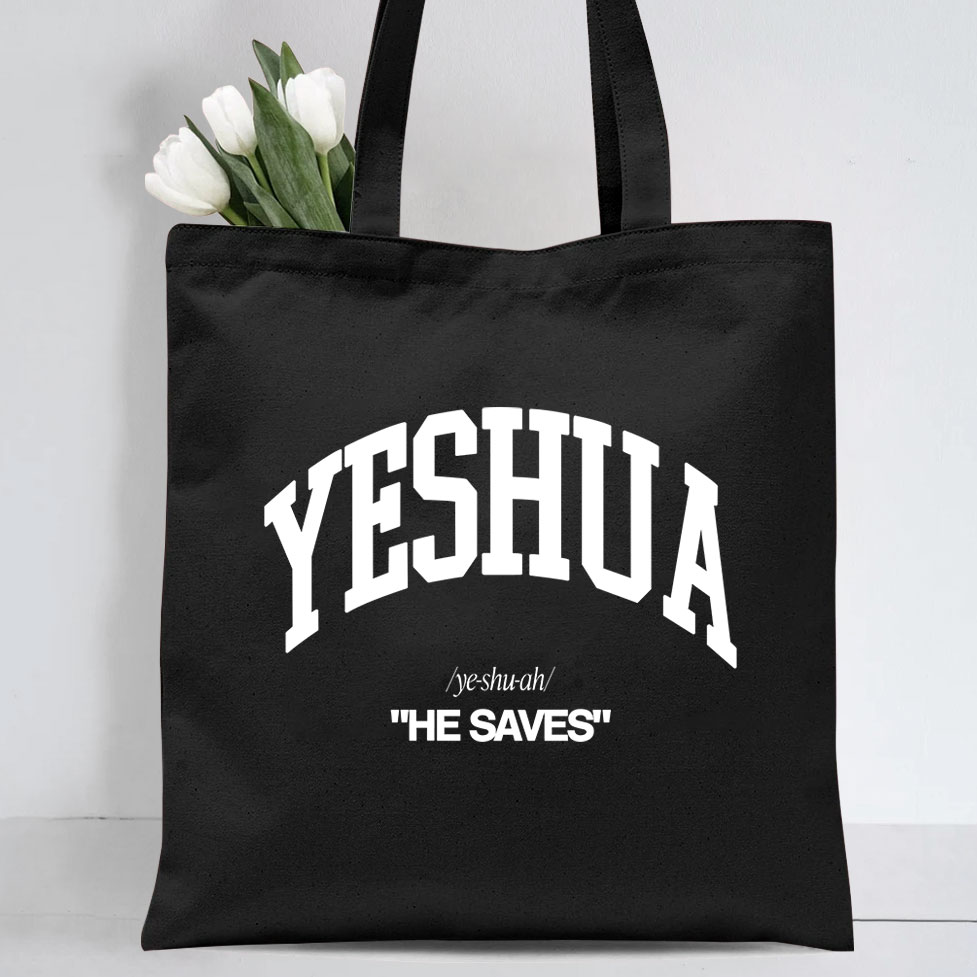 Yeshua He Saves Christian Canvas Tote Bag