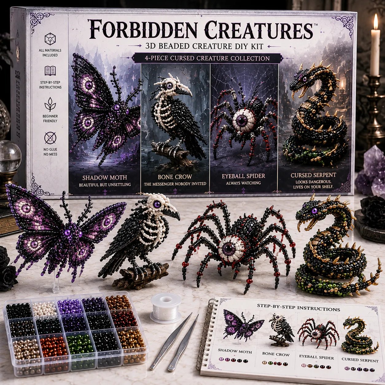 3D Beaded Creature DIY Kit Collection 🐉 Pick Your 4-Piece Set