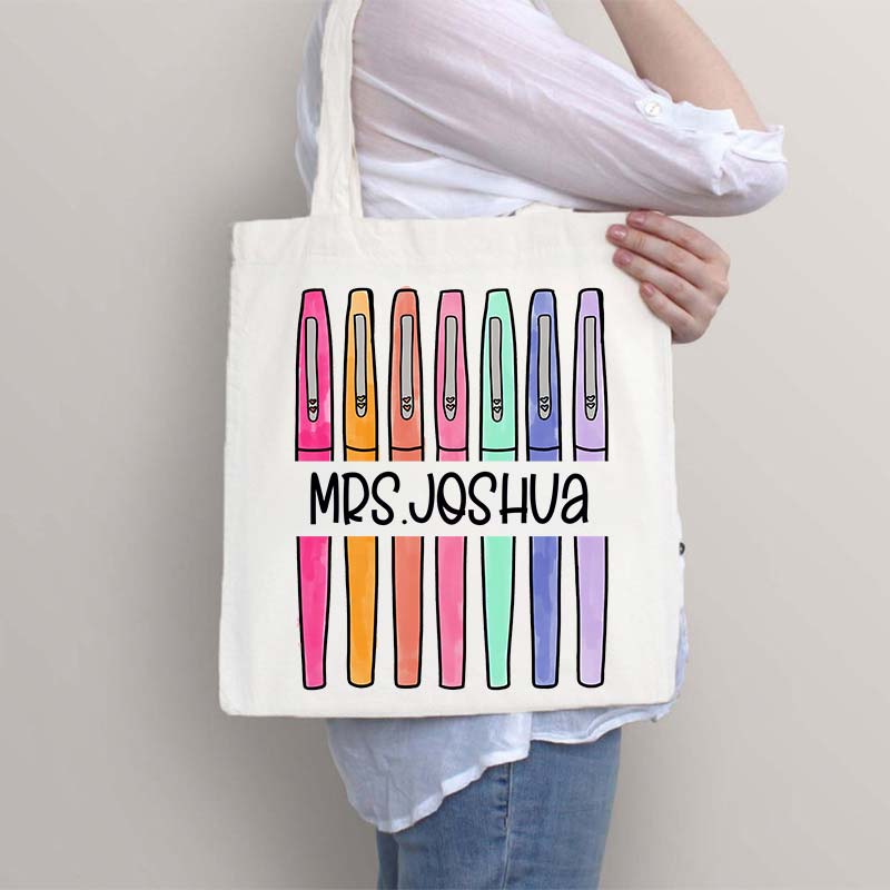 Personalized Colored Pens Teacher Name Tote Bag