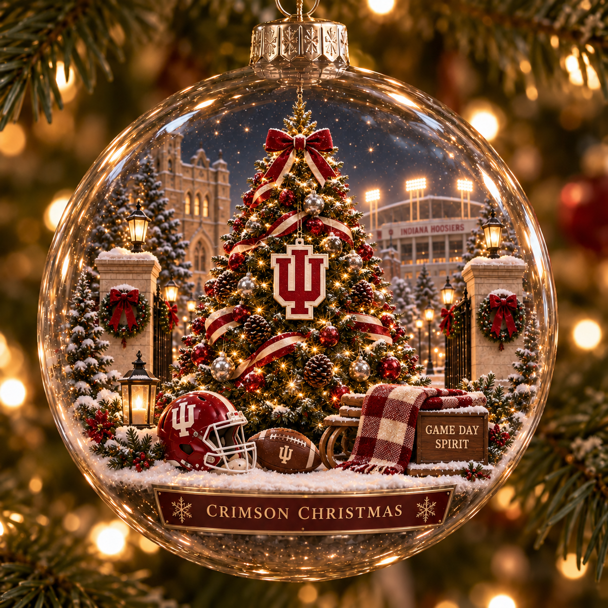 🎄 Go Hoosiers — Light-Up College Football Diorama Ornament