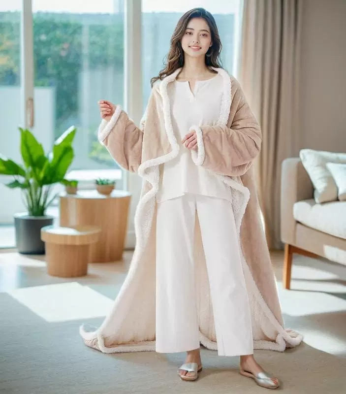 Wearable Heated Blanket Robe – Sherpa-Lined Flannel Robe with 8 Heat Levels, Auto-Off Timer & Detachable Controller