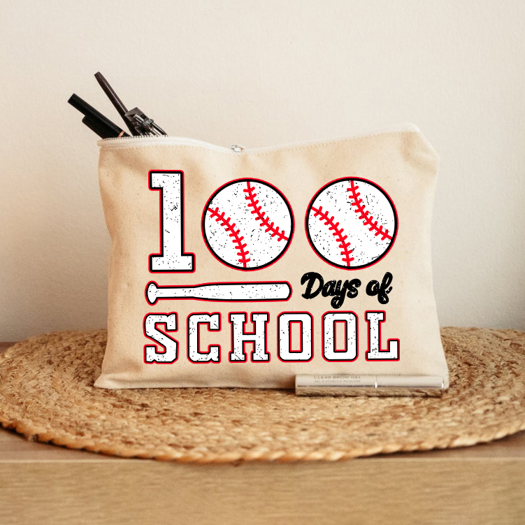 100 Days Of School Baseball Makeup Bag