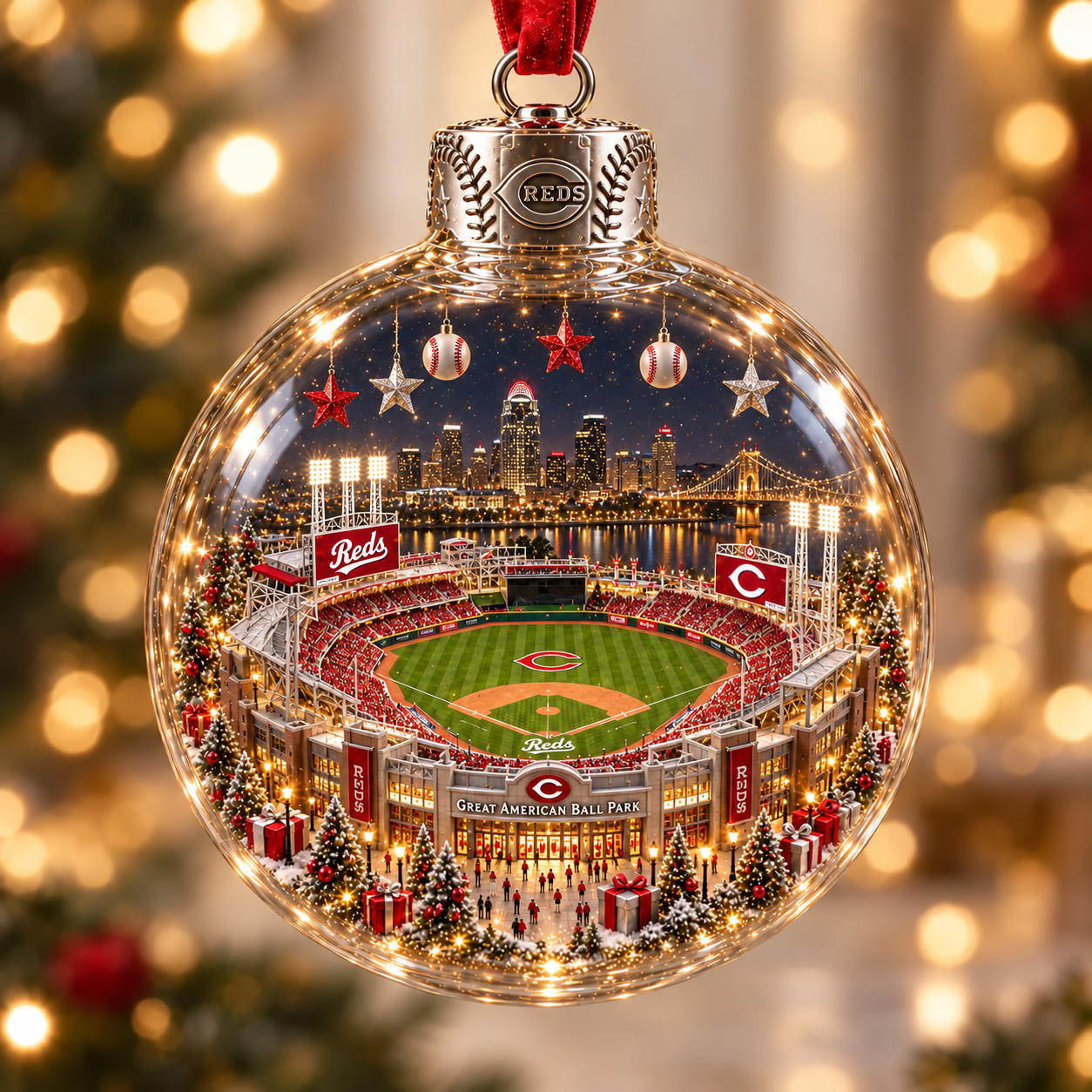 ⚾🎄 Light-Up Baseball Stadium Christmas Ornament