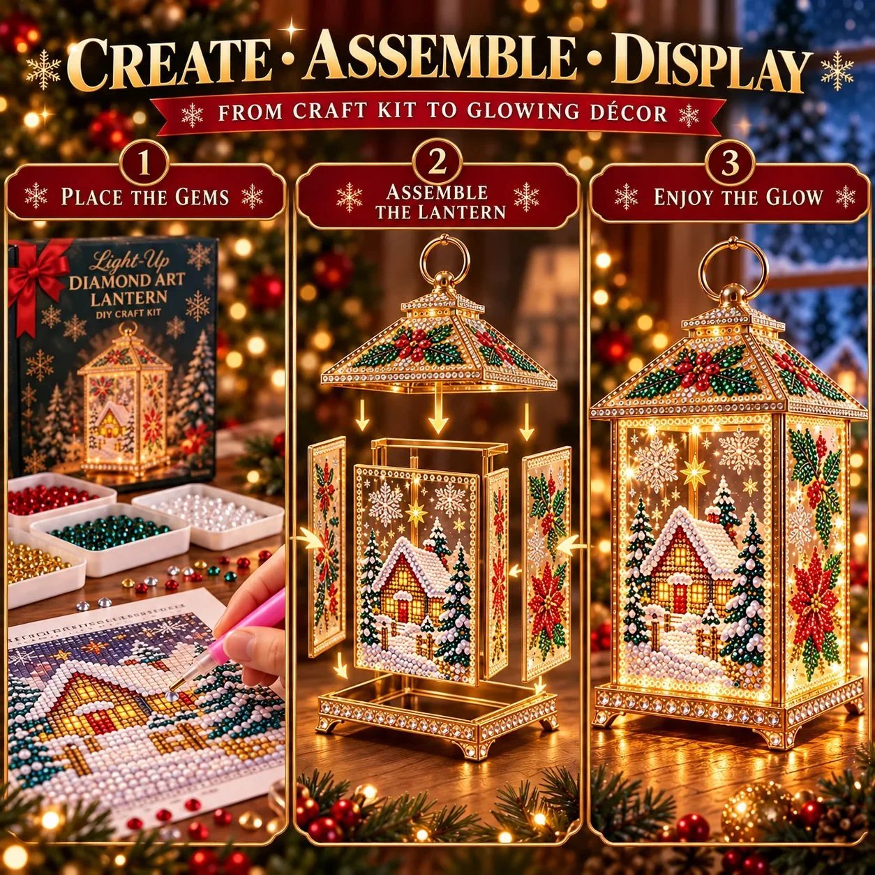 🔥Limited time 70% OFF - ✨💎DIY Light-Up Diamond Art Lantern -  Create Your Own Sparkling Glow