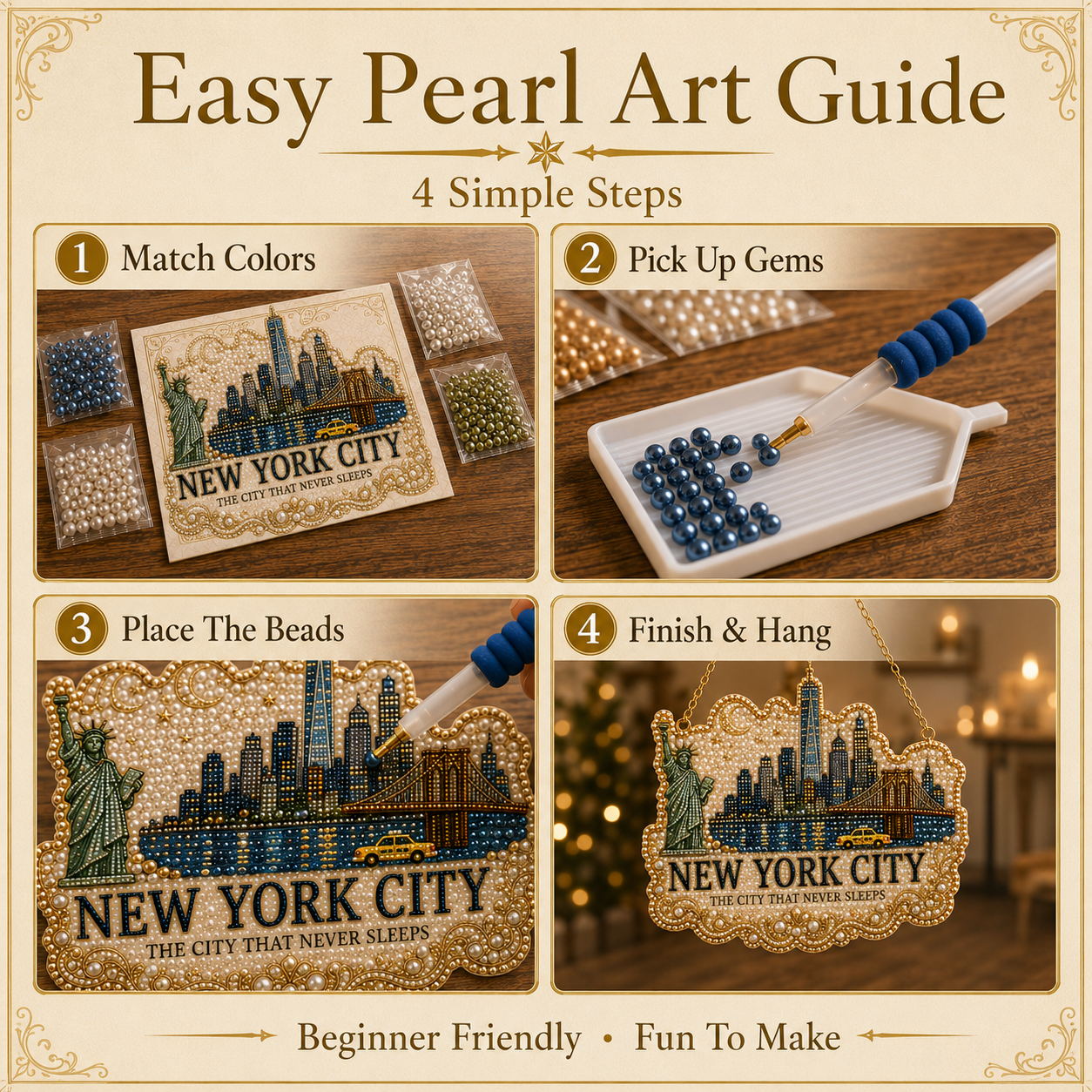 🏙️ American Cities Pearl & Rhinestone Hanging Keepsake DIY Kit