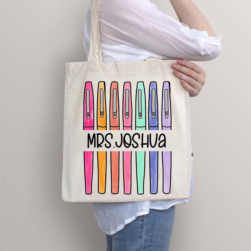 Personalized Colored Pens Teacher Name Tote Bag