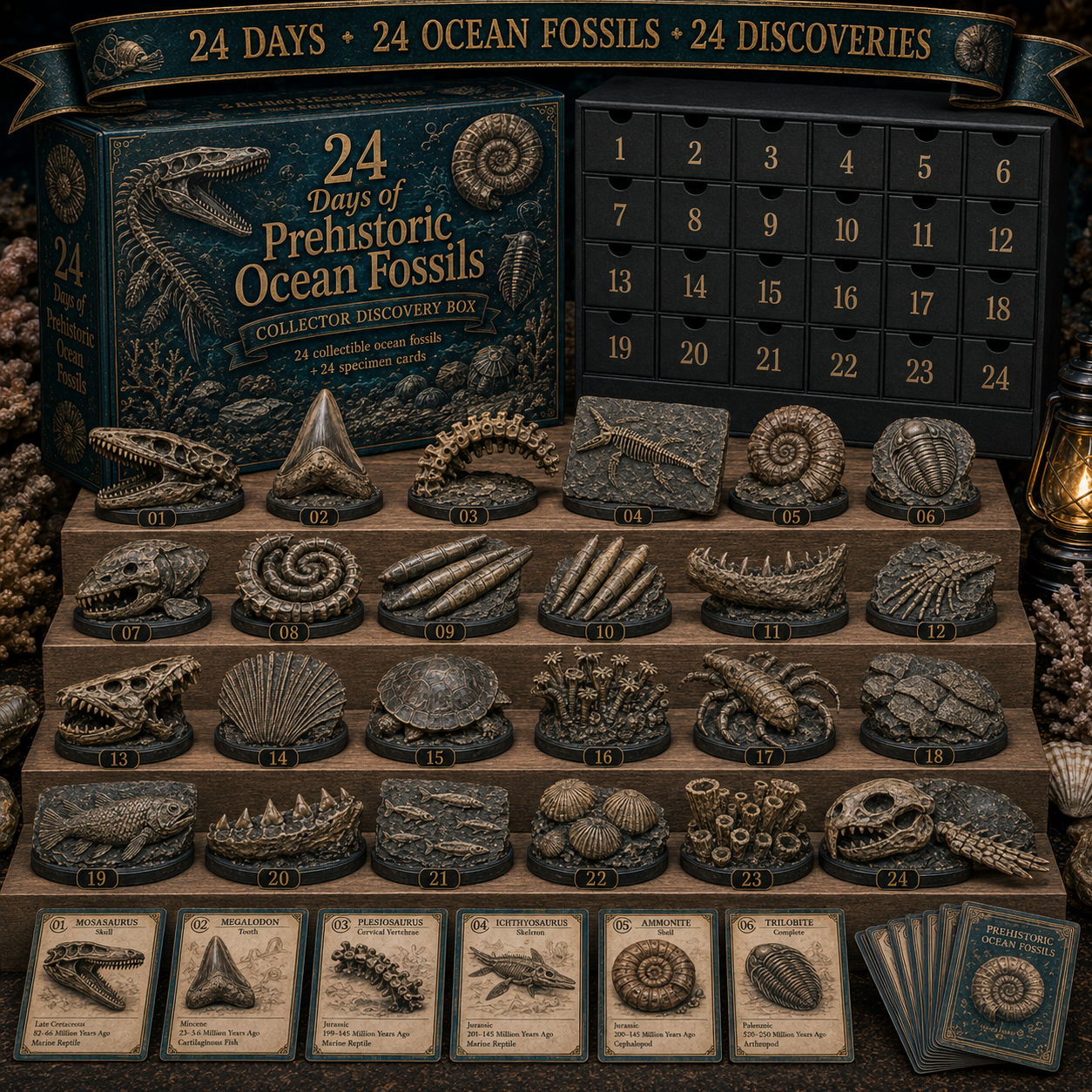 ⏳Only Today 49% Off 🔥24 Days of Fossil Discovery – 24 Collectible Fossils + Specimen Cards