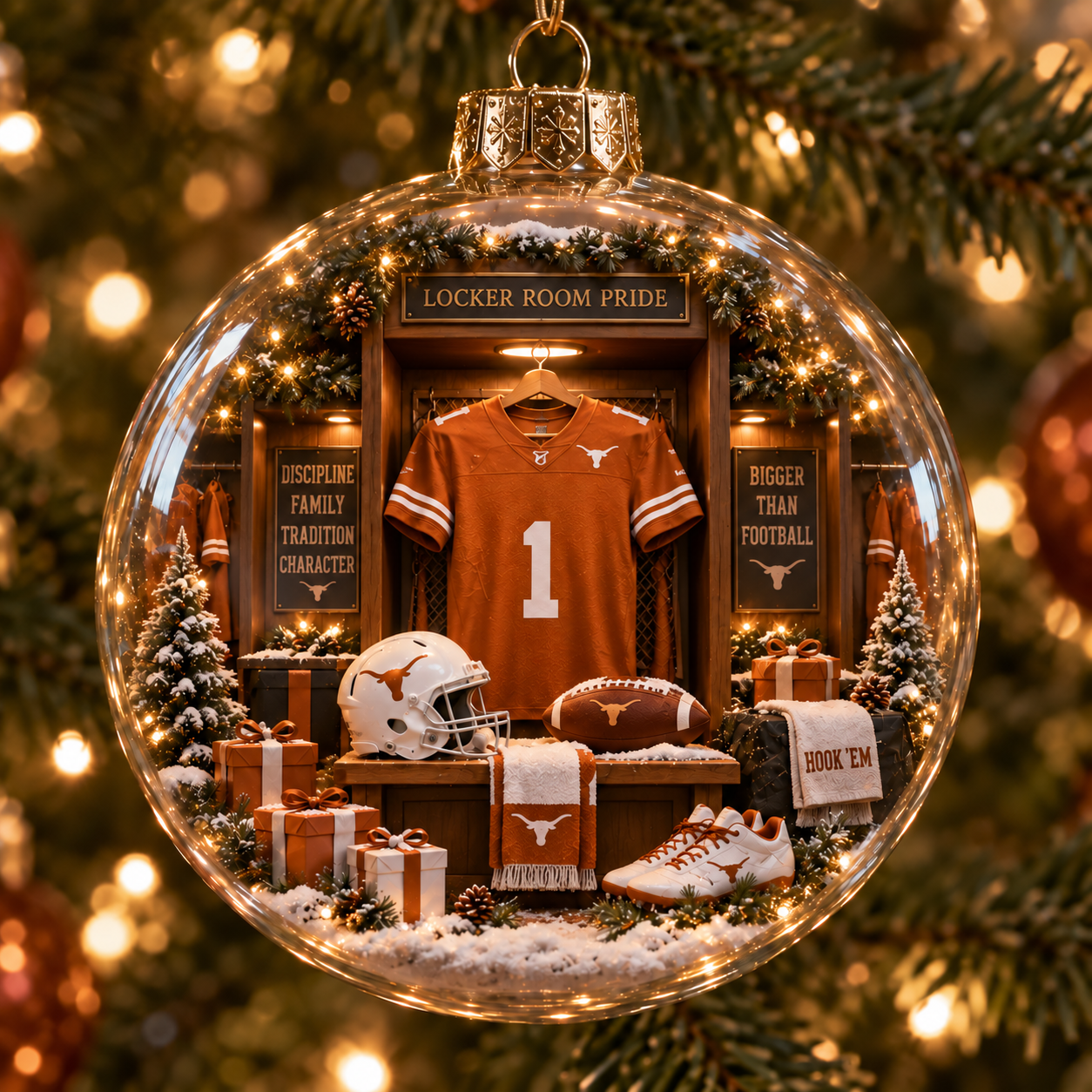 🏈🎄 Hook ’Em – Light-Up College Football Heritage Christmas Ornament