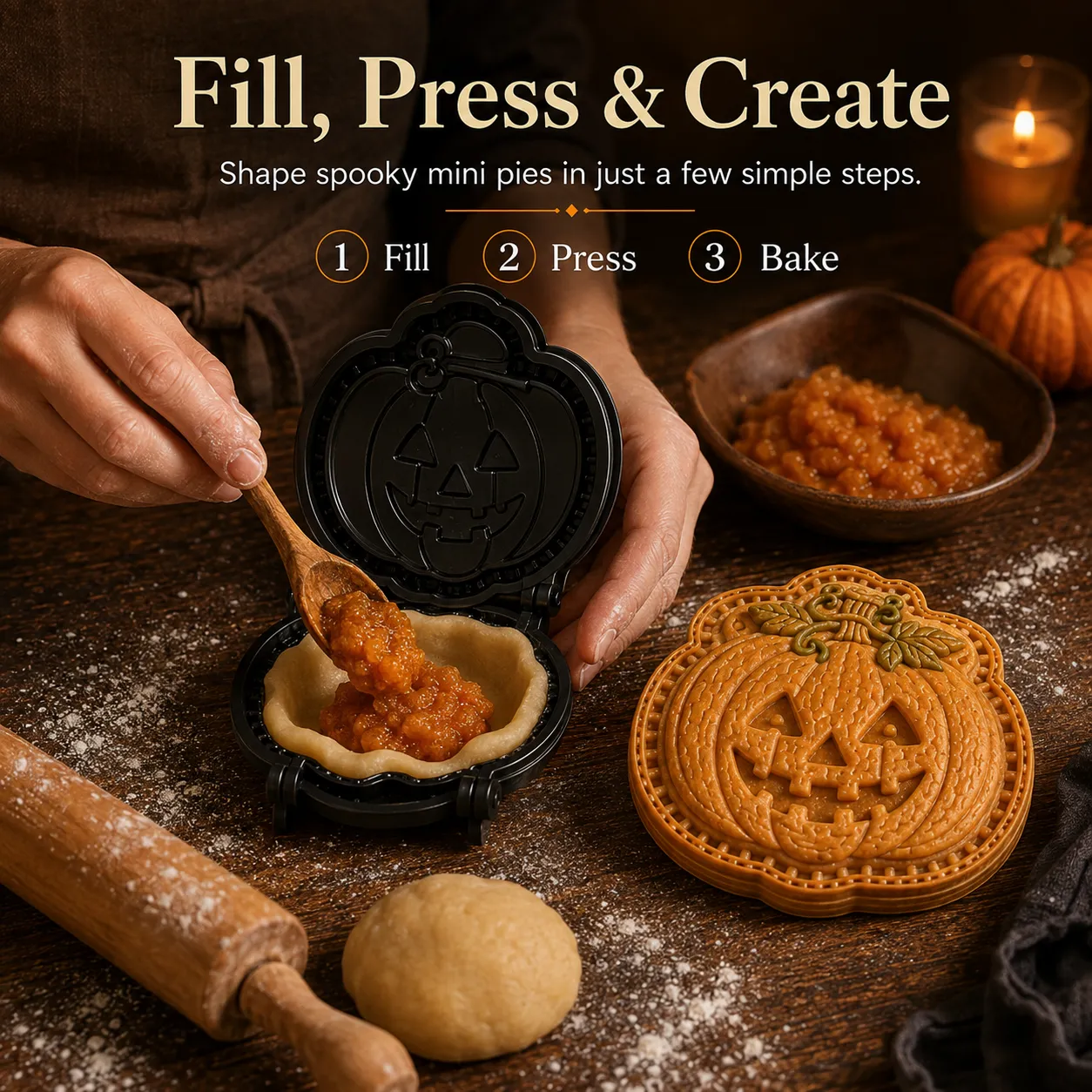 ⏳Only Today 49% OFF – Buy 3 Get 1 FREE（4 PCS）🎃 Halloween Mini Pie Mold Collection | Reusable Embossed Molds for Shaping Detailed Pumpkin, Ghost, Reindeer, Tree & Holiday Pies 🥧✨
