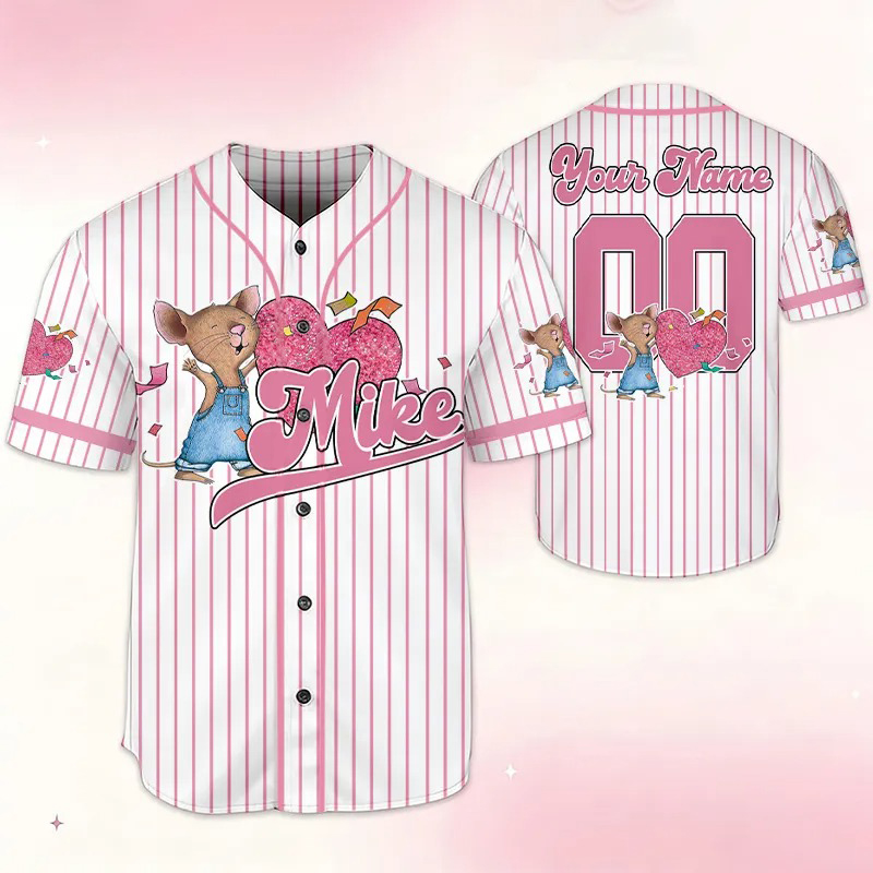 Personalized Name And Number Mouse Heart Teacher Baseball Jersey