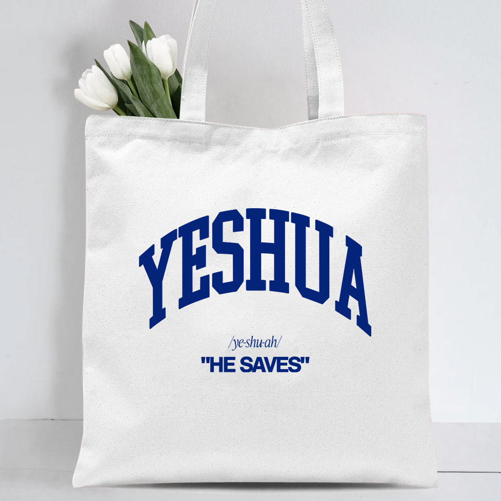 Yeshua He Saves Christian Canvas Tote Bag