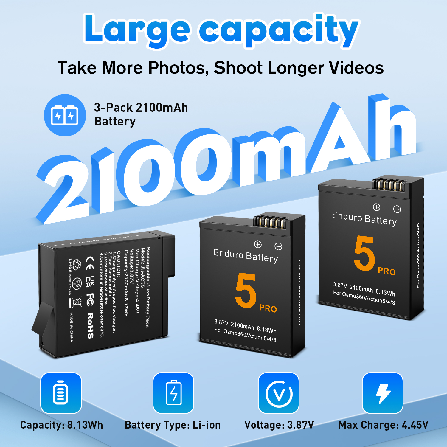 YATEOO Osmo 360 Battery(2 Packs) with 27W Fast Intelligent Bi-Directional Charging Hub Compatible with DJI Osmo 360/Action 6/Action 5 Pro/Action 4/Action 3 w/LCD Display Shows Battery SOC