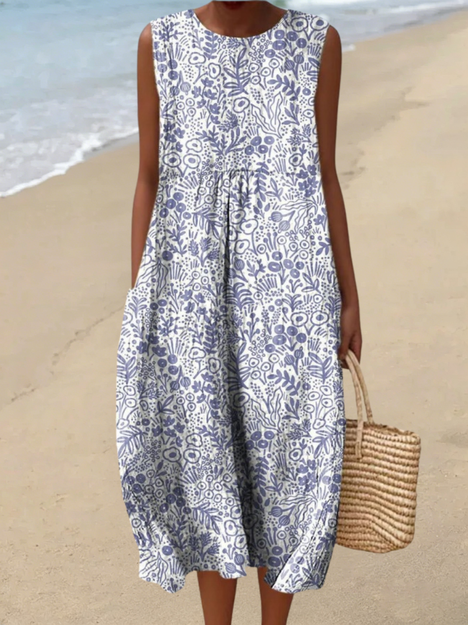 Ärmelloses Damen-Freizeitkleid aus Baumwolle mit Print