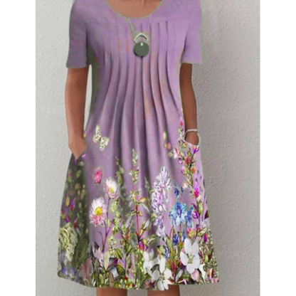 Women's Round Neck Short Sleeve Floral Print Dress