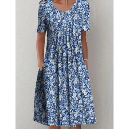 Women's Round Neck Short Sleeve Floral Print Dress