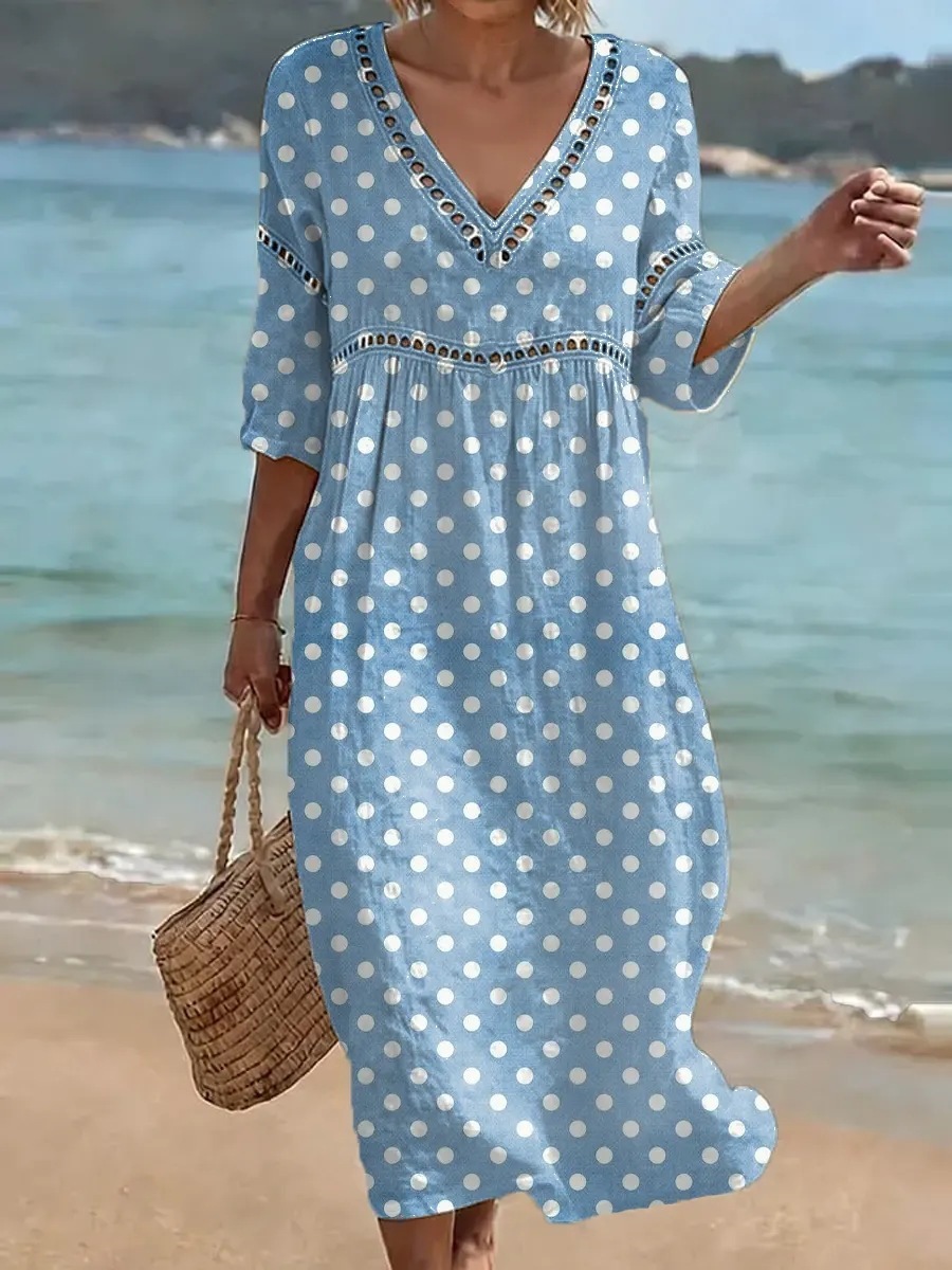 Damen-Komfort-Kleid aus Baumwolle-Leinen-Mix mit Print