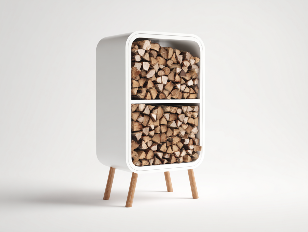 Portalegna struttura in metallo e legno 50x40x100 cm - bianco - design moderno per interno ed esterno-Kaviaaloft