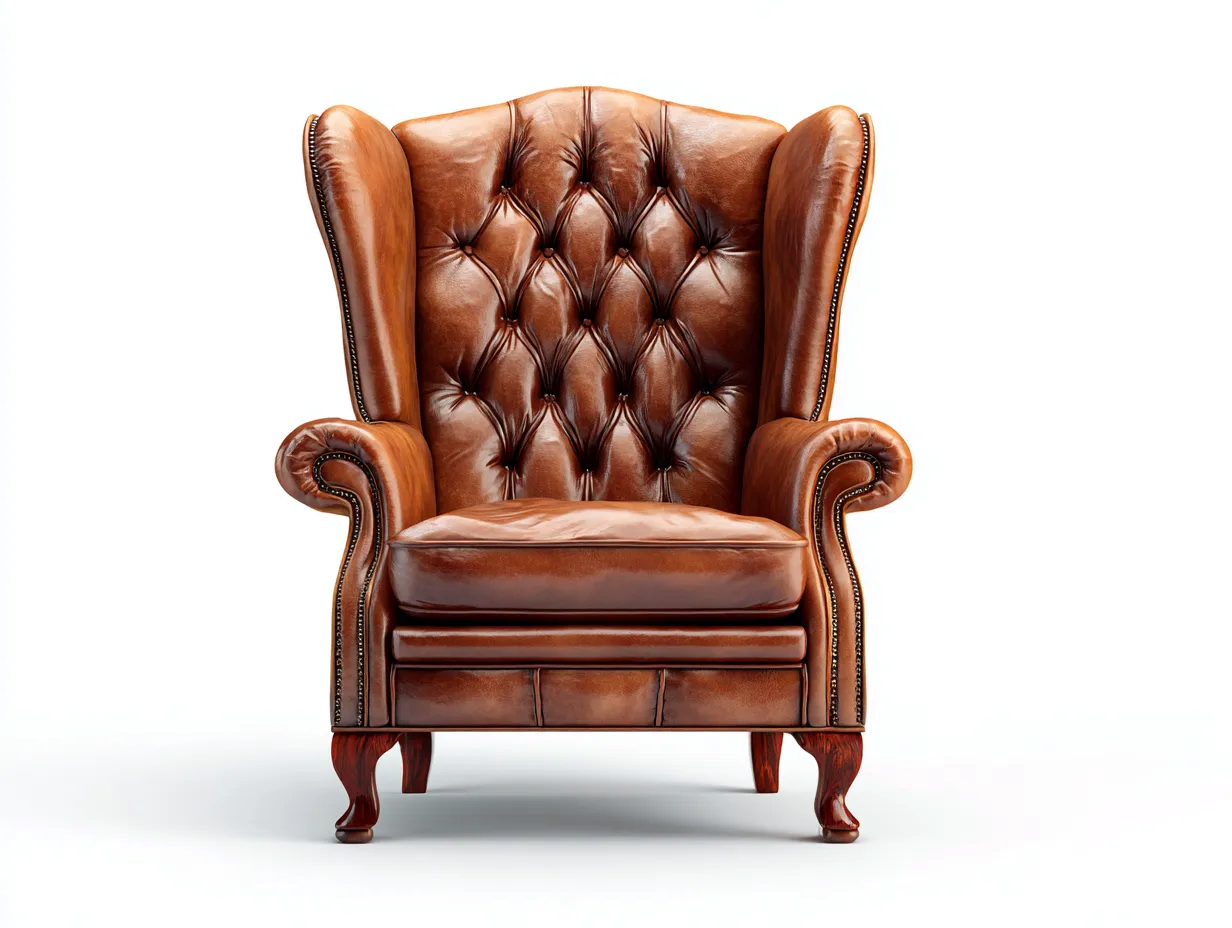 Poltrona a orecchioni - Pelle - 90x84x110 cm - Marrone - Stile classico-Kaviaaloft