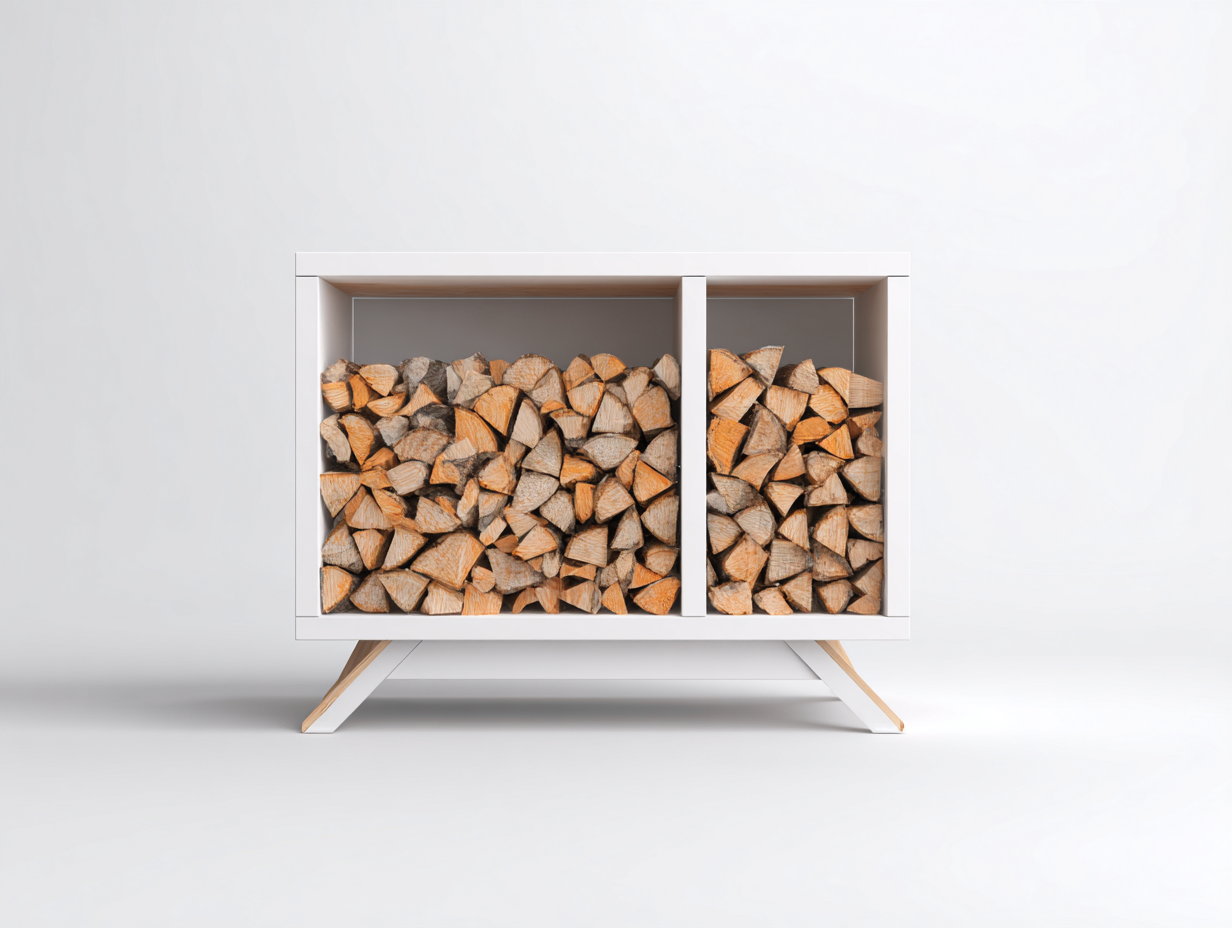 Portalegna in legno 110x40x90 cm - bianco - design moderno per interni-Kaviaaloft