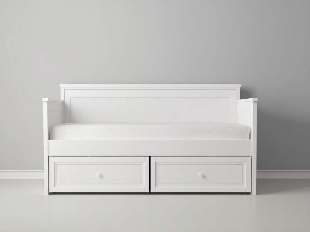 Divano letto in legno con cassetti integrati 200x95x85 cm - bianco - stile classico per soggiorno e camera-Kaviaaloft