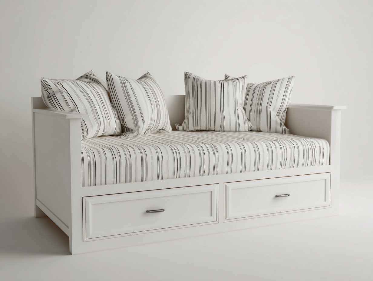 Divano letto in legno 200x90x85 cm - bianco-righe - design classico per soggiorno-Kaviaaloft
