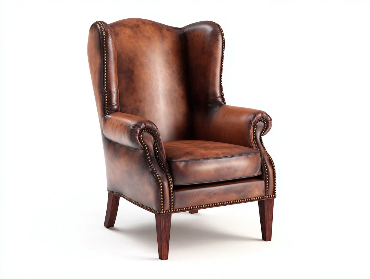 Poltrona a orecchioni - Pelle - 89x83x109 cm - Marrone - Stile classico-Kaviaaloft