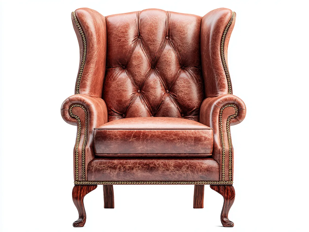 Poltrona a orecchioni - Pelle - 91x85x111 cm - Marrone - Stile classico-Kaviaaloft