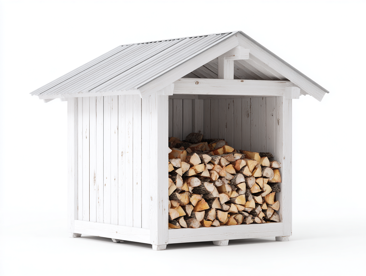 Portalegna con tetto in legno 140x80x150 cm - bianco - design rustico per esterni-Kaviaaloft