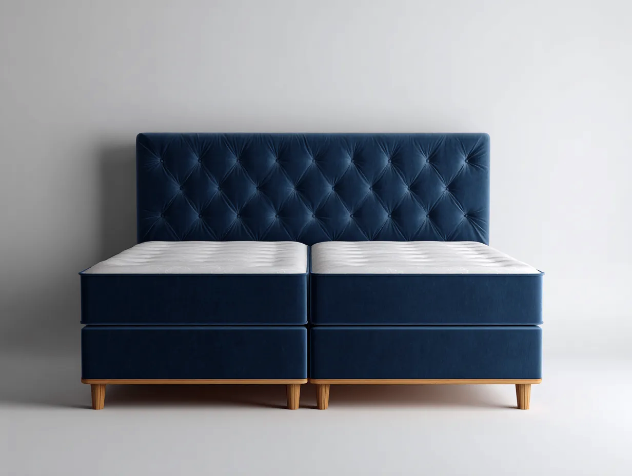 Letto matrimoniale - tessuto-legno - 220x182x118 cm - blu scuro - stile moderno-Kaviaaloft