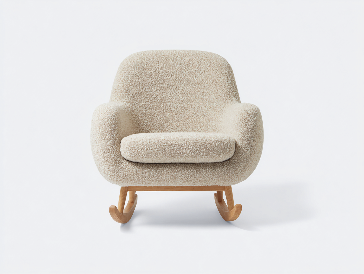 Sedia a dondolo imbottita in tessuto bouclé 80x88x95 cm - beige-legno naturale - design moderno per soggiorno-Kaviaaloft