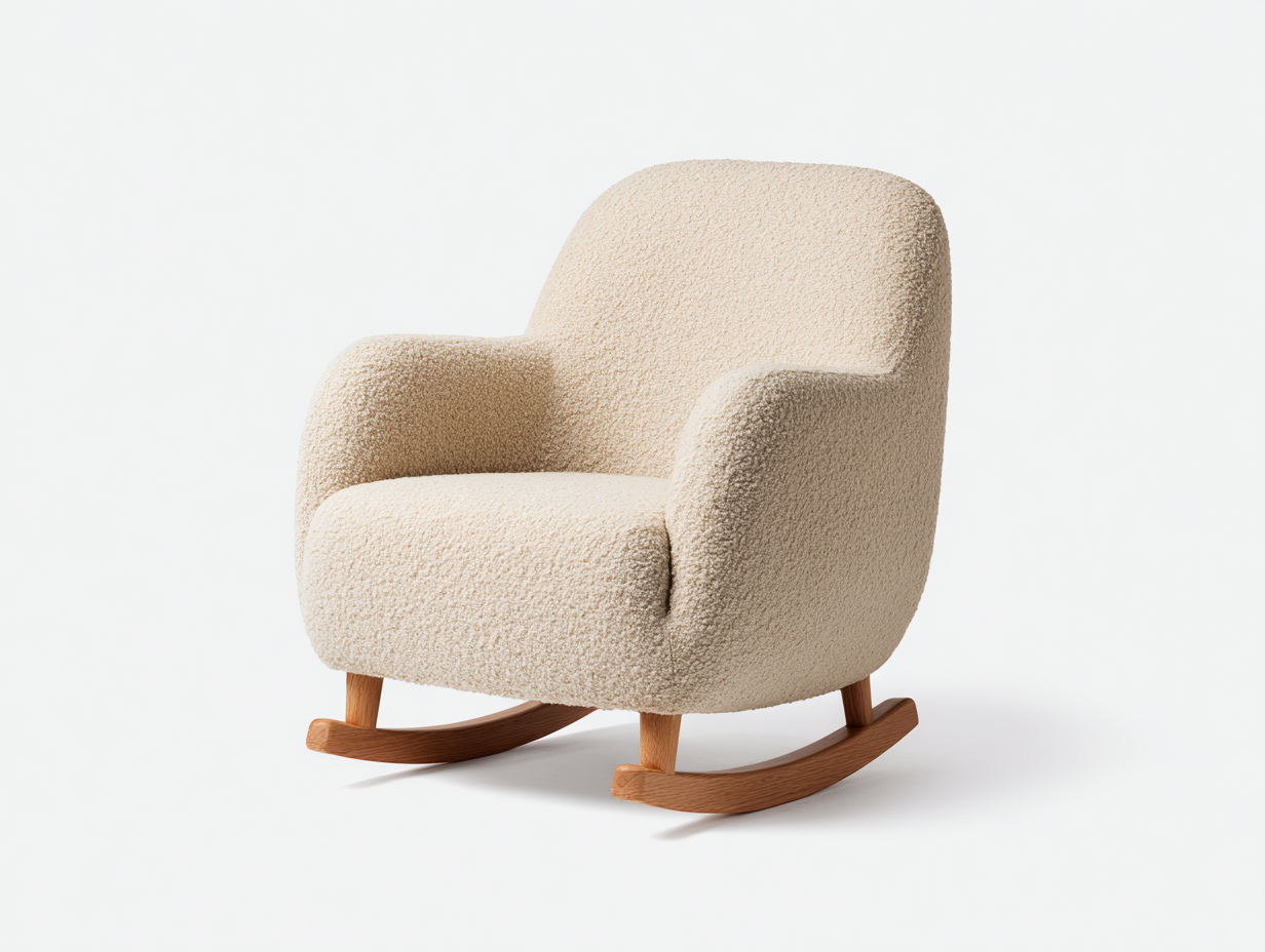 Sedia a dondolo imbottita in tessuto 82x88x92 cm - beige-legno - stile moderno-Kaviaaloft