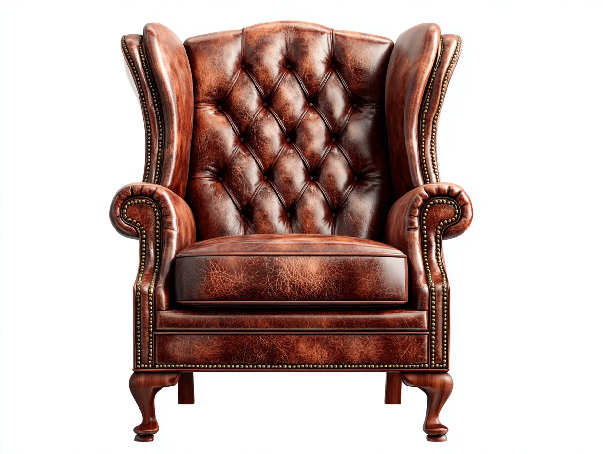 Poltrona a orecchioni - Pelle - 92x86x112 cm - Marrone - Stile classico-Kaviaaloft