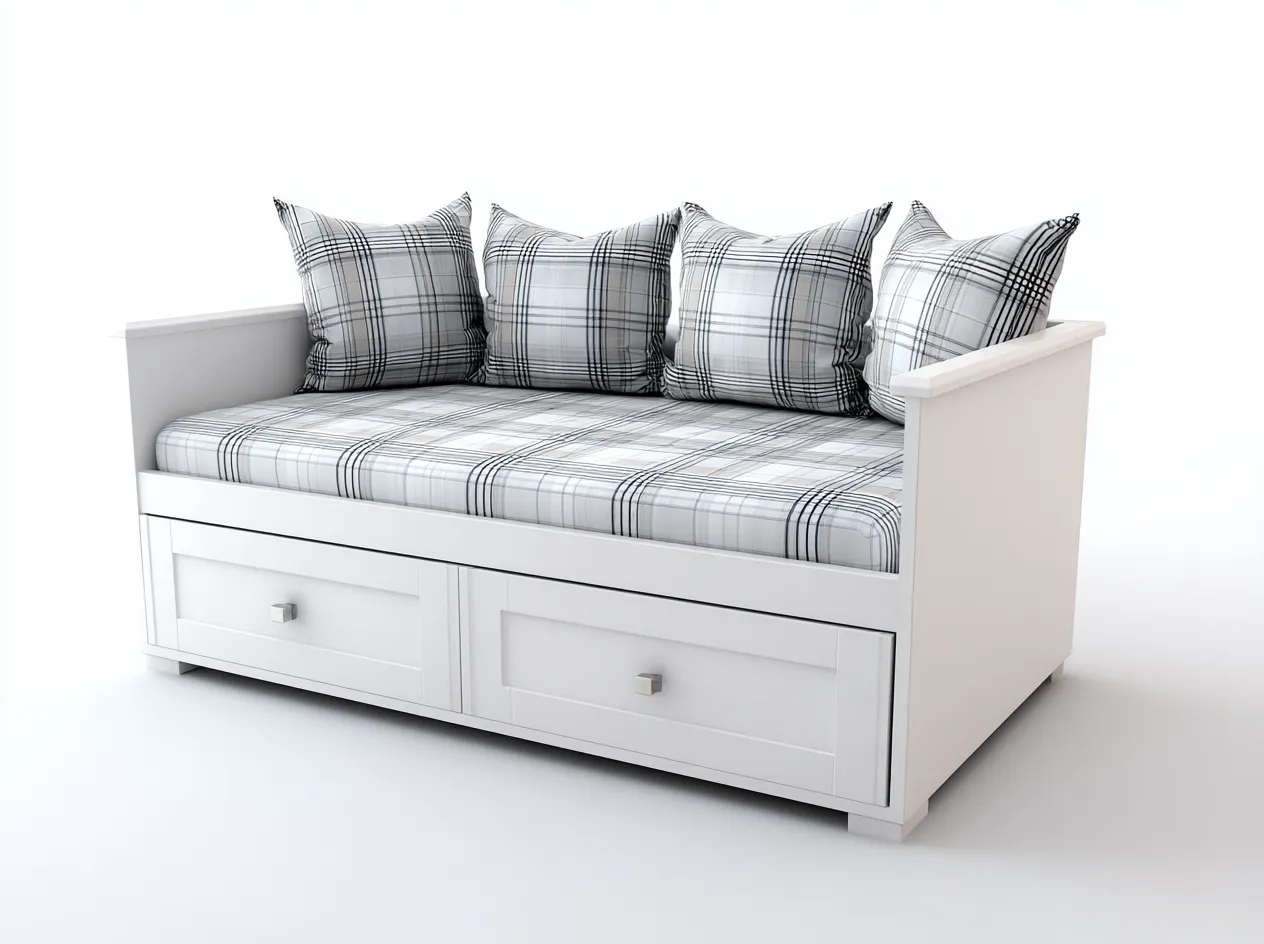 Sofa z funkcją spania-drewno-tkanina-204x93x91 cm-biały-szary-czarny-styl współczesny-Dalinvahome