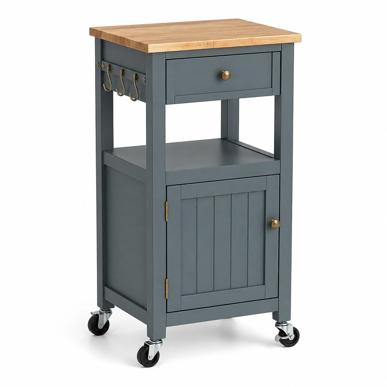 Carrito de cocina multifuncional con encimera de madera y ruedas Gris Azulado-cartdova