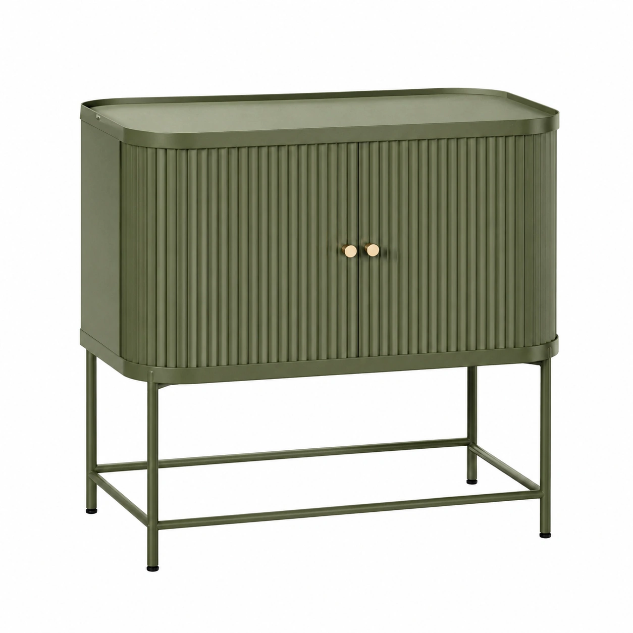 Armario metálico moderno con puertas acanaladas y patas elevadas Verde oliva-cartdova