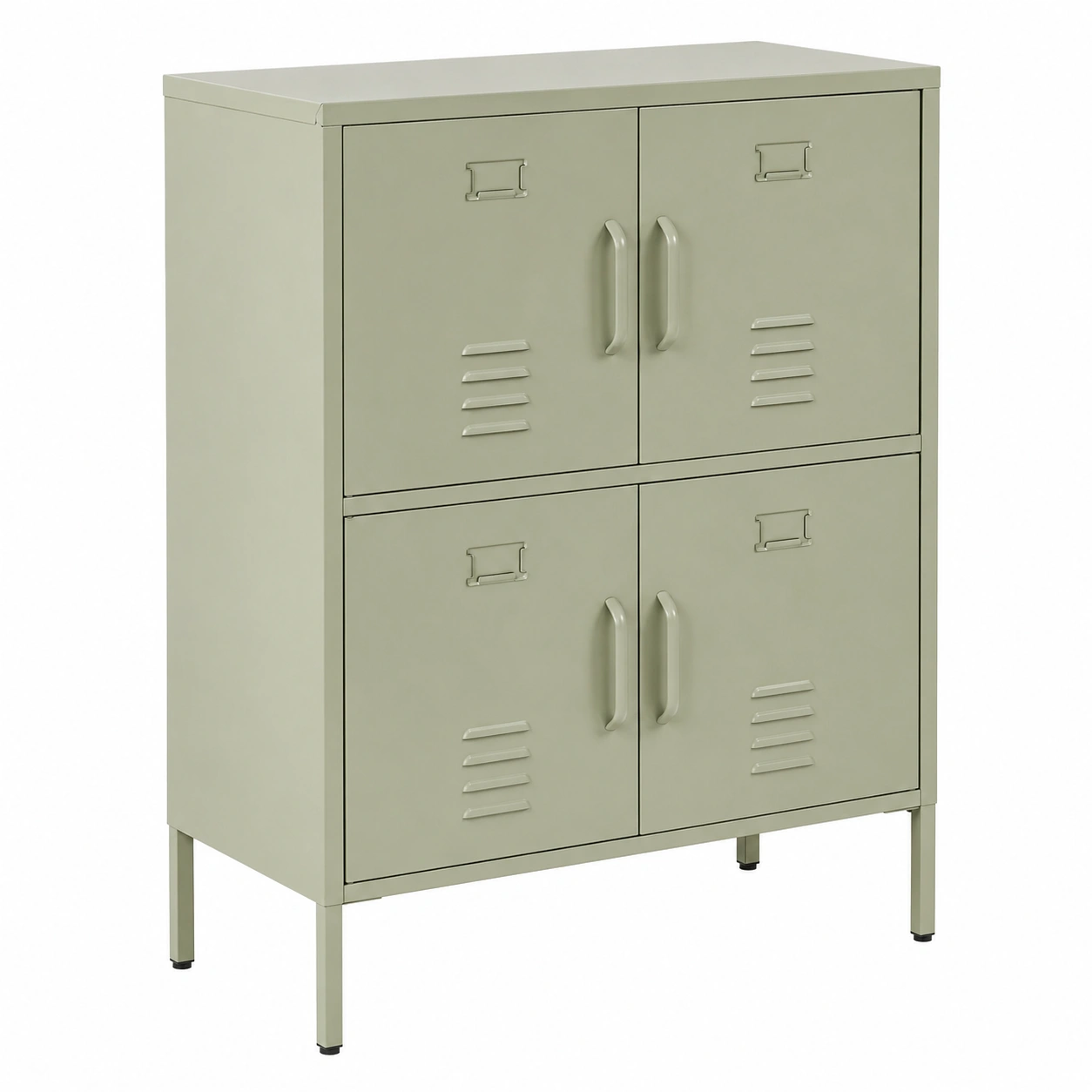 Armario de oficina metálico moderno beige claro con 4 puertas y diseno industrial compacto-cartdova