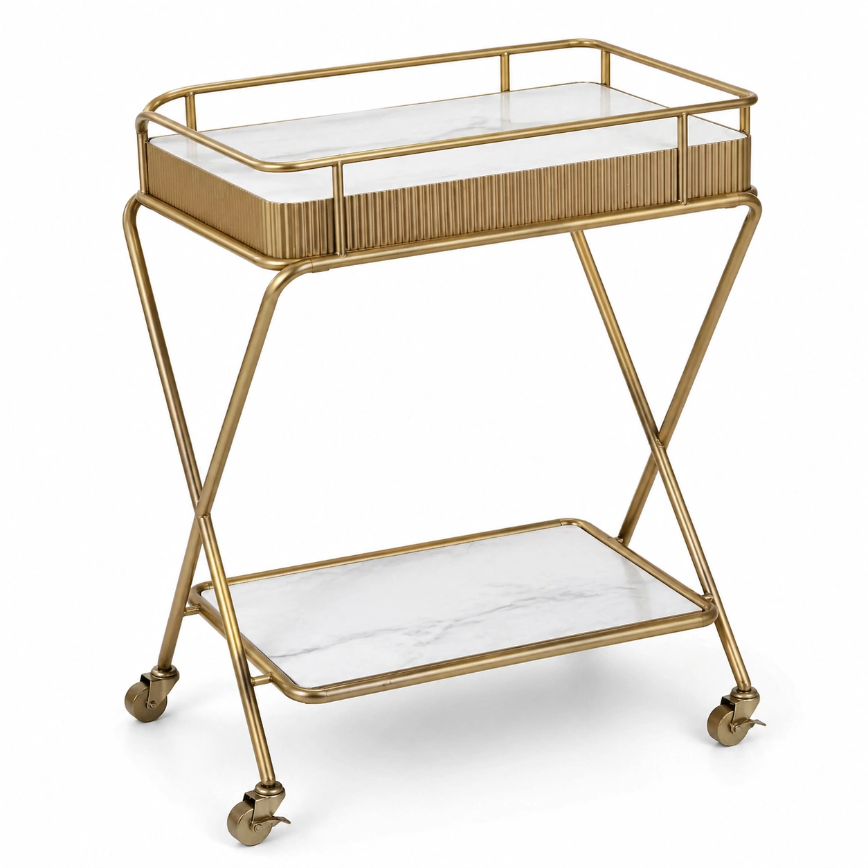Carrito de cocina multifuncional con ruedas estilo moderno dorado y mármol-cartdova