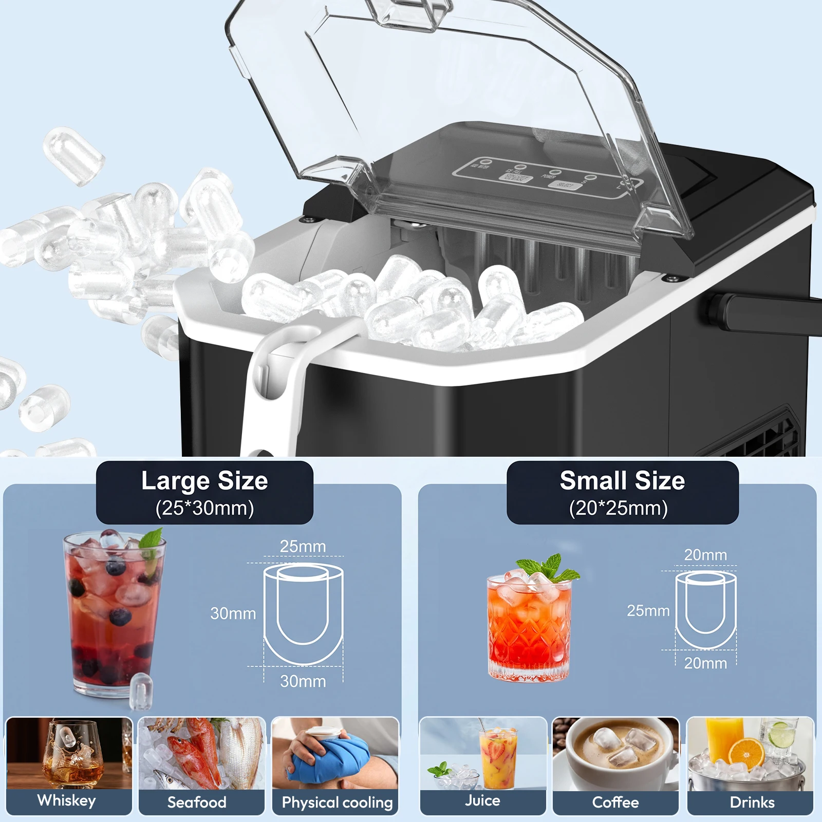 Loefme Portable Ice Maker Machine 12kg/24h | Bullet Ice | 6-8 Mins Fast | Auto-Cleaning | Grey | For Home Bar