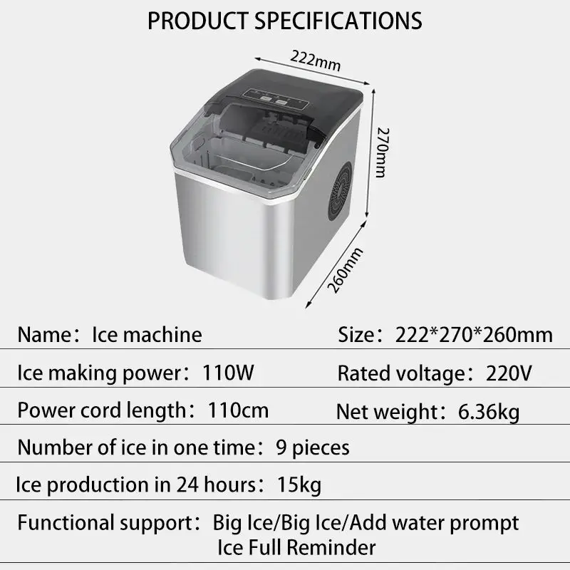 Elektrische Eiswürfelmaschine 220 V für Bar, Zuhause, Küche, Büro, zylindrische Eiswürfelmaschine mit Schaufel, automatische Mini-Eismaschine