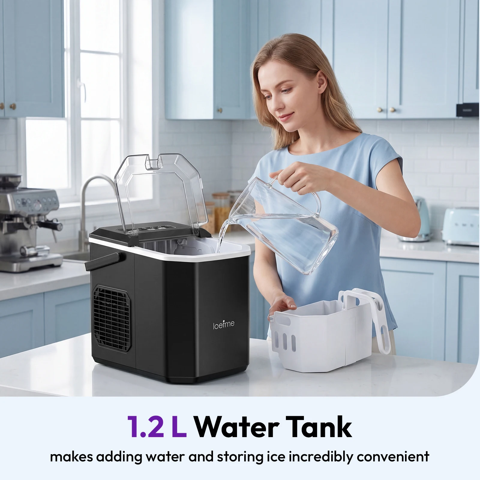 Loefme Portable Ice Maker Machine 12kg/24h | Bullet Ice | 6-8 Mins Fast | Auto-Cleaning | Grey | For Home Bar