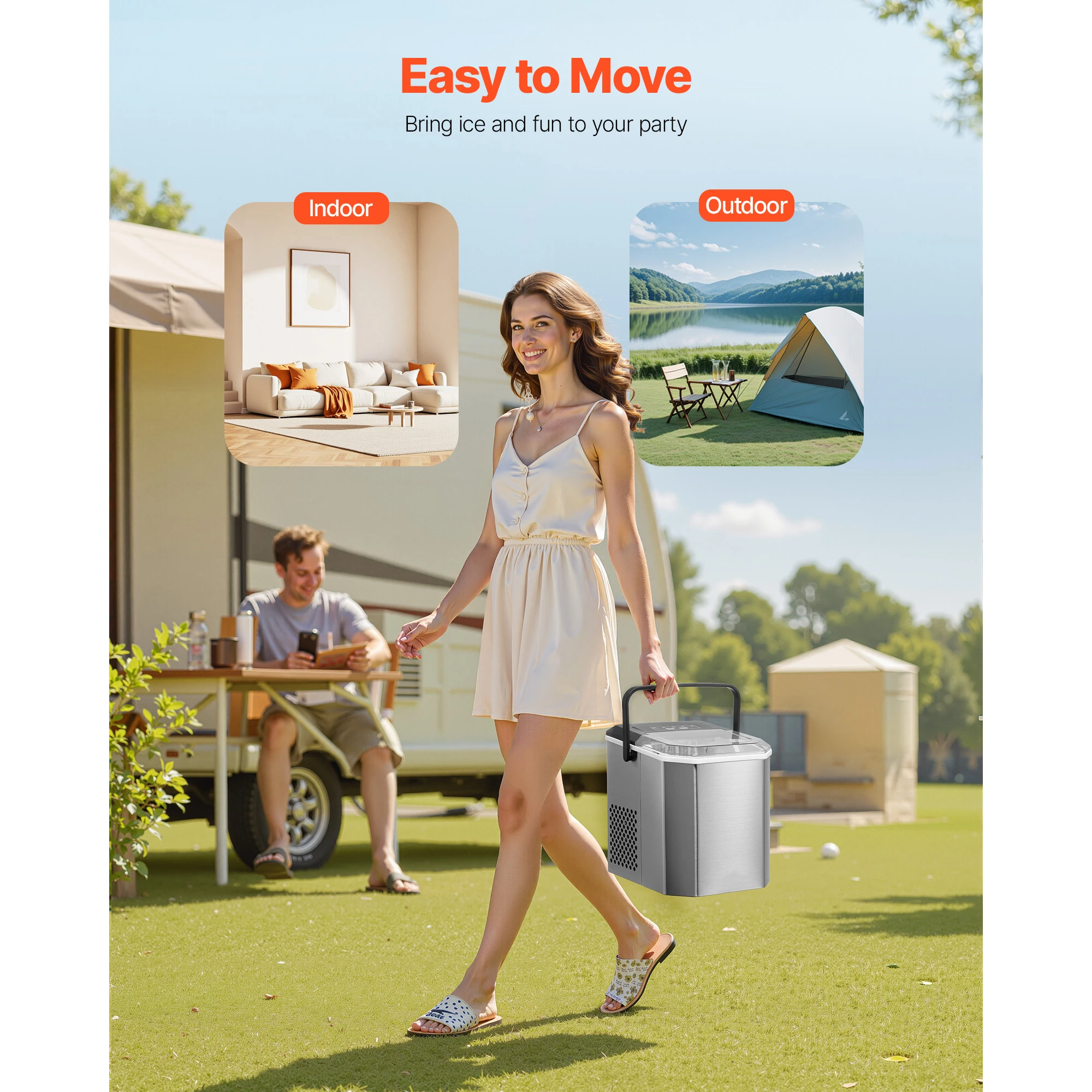 Tisch-Eiswürfelbereiter 9 Würfel Fertig in 6 Minuten 26 Pfund in 24 Stunden Selbstreinigender Tragbarer Eiswürfelbereiter mit Eisschaufel und Korb