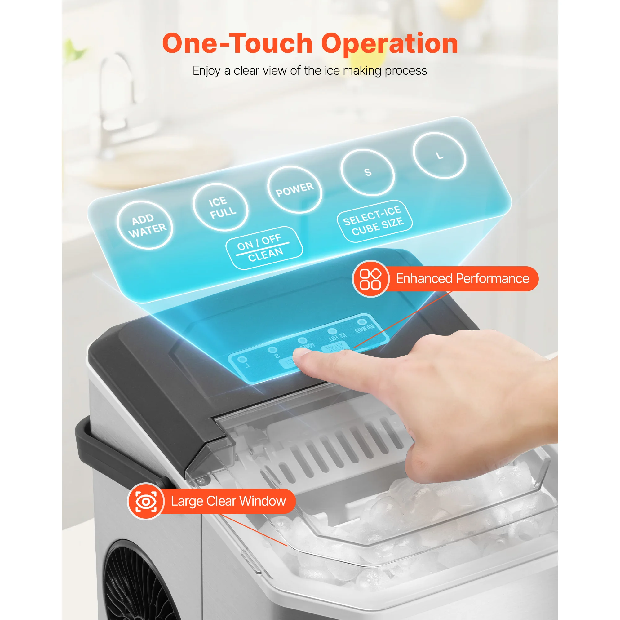 Tisch-Eiswürfelbereiter 9 Würfel Fertig in 6 Minuten 26 Pfund in 24 Stunden Selbstreinigender Tragbarer Eiswürfelbereiter mit Eisschaufel und Korb