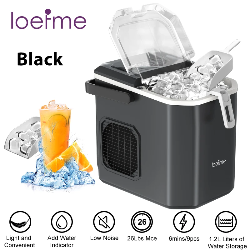 Loefme Portable Ice Maker Machine 12kg/24h | Bullet Ice | 6-8 Mins Fast | Auto-Cleaning | Grey | For Home Bar