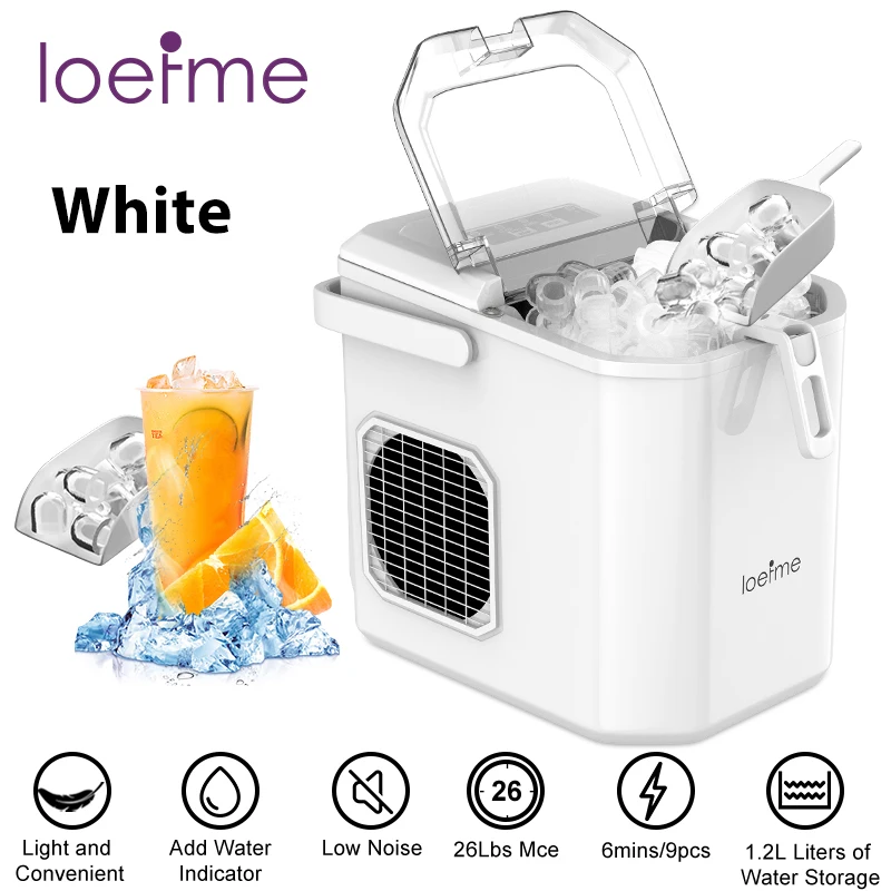 Loefme Portable Ice Maker Machine 12kg/24h | Bullet Ice | 6-8 Mins Fast | Auto-Cleaning | Grey | For Home Bar