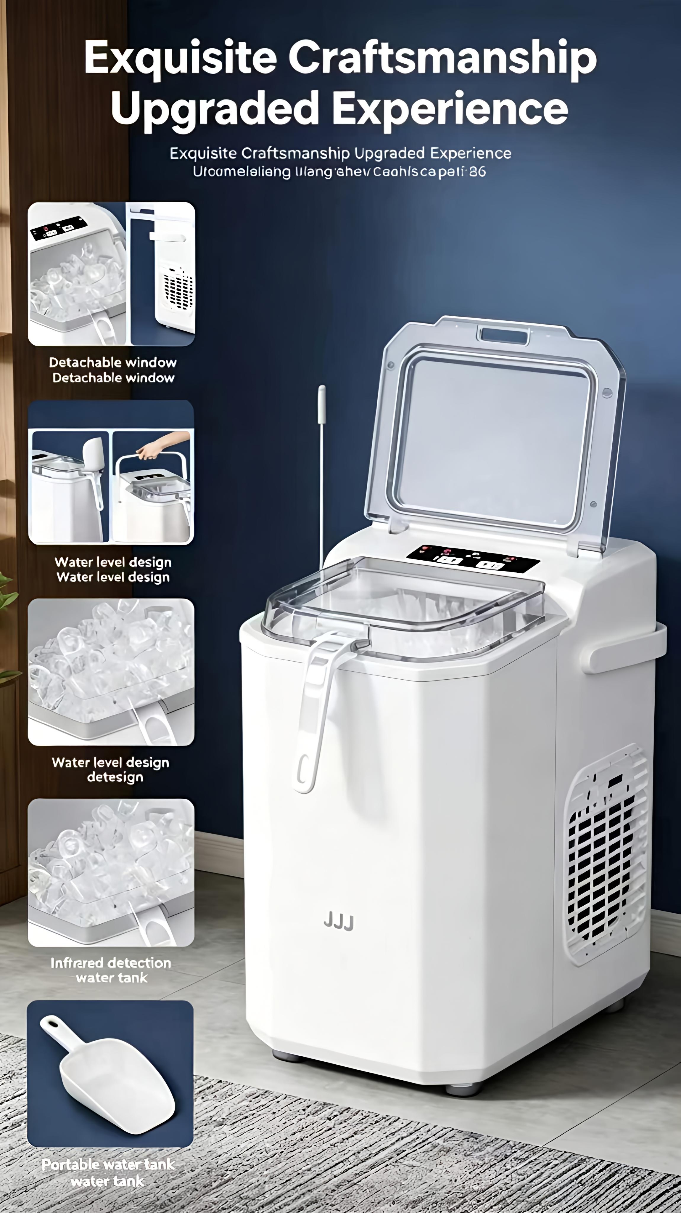 JJJ Portable Ice Maker, 15kg/24h, 6-8 Mins Fast Ice Making with UV Sterilization & Self-Cleaning, 220V EU Plug