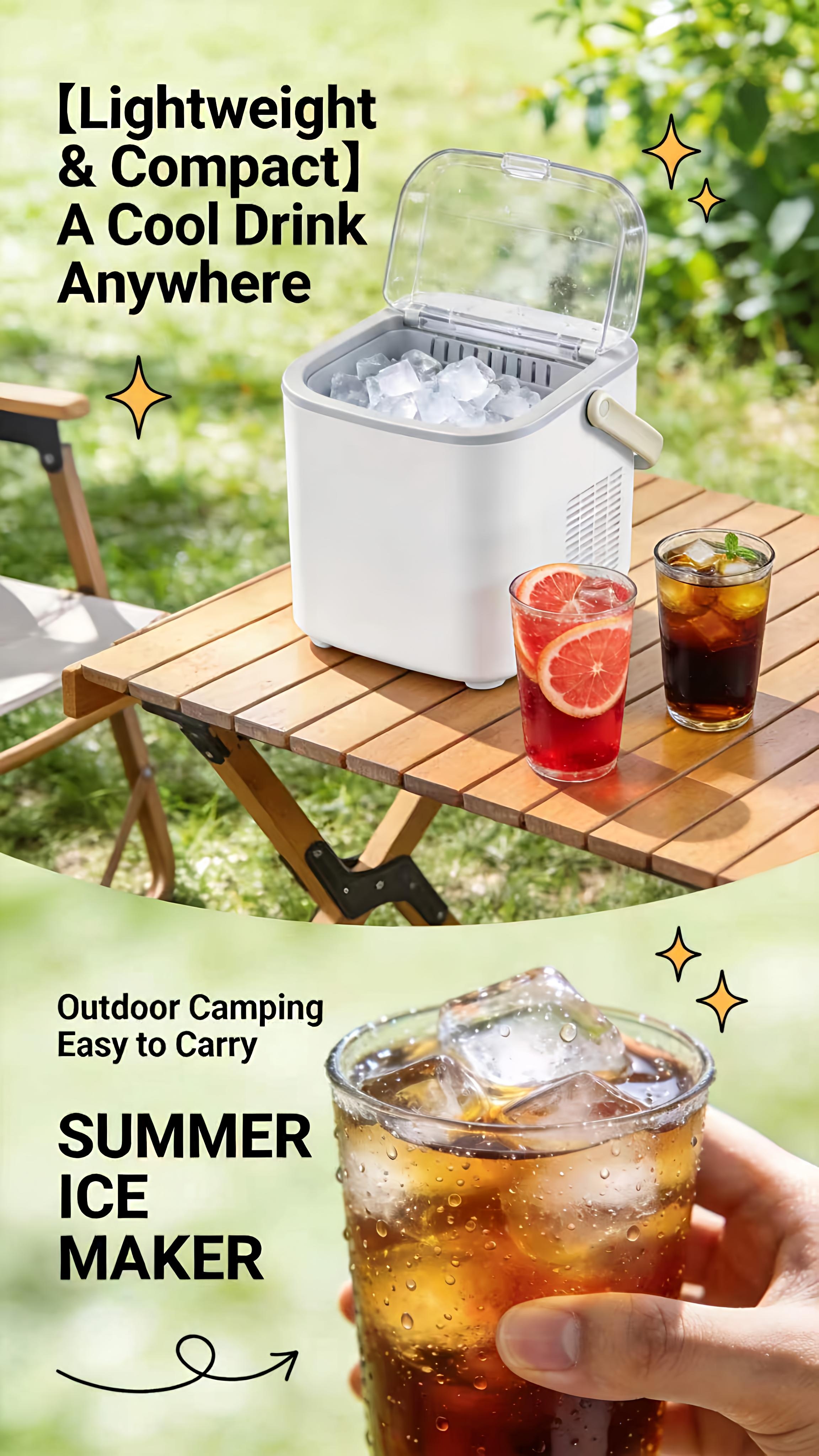 JJJ Portable Ice Maker, 15kg/24h, 6-8 Mins Fast Ice Making with UV Sterilization & Self-Cleaning, 220V EU Plug